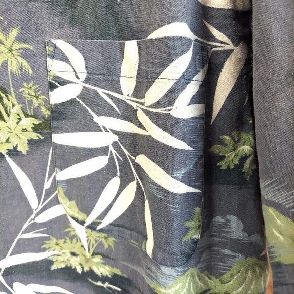 Danielle Men's Linen Blend Gray Hawaiian Island Aloha Button Front Shirt - Picture 6 of 9